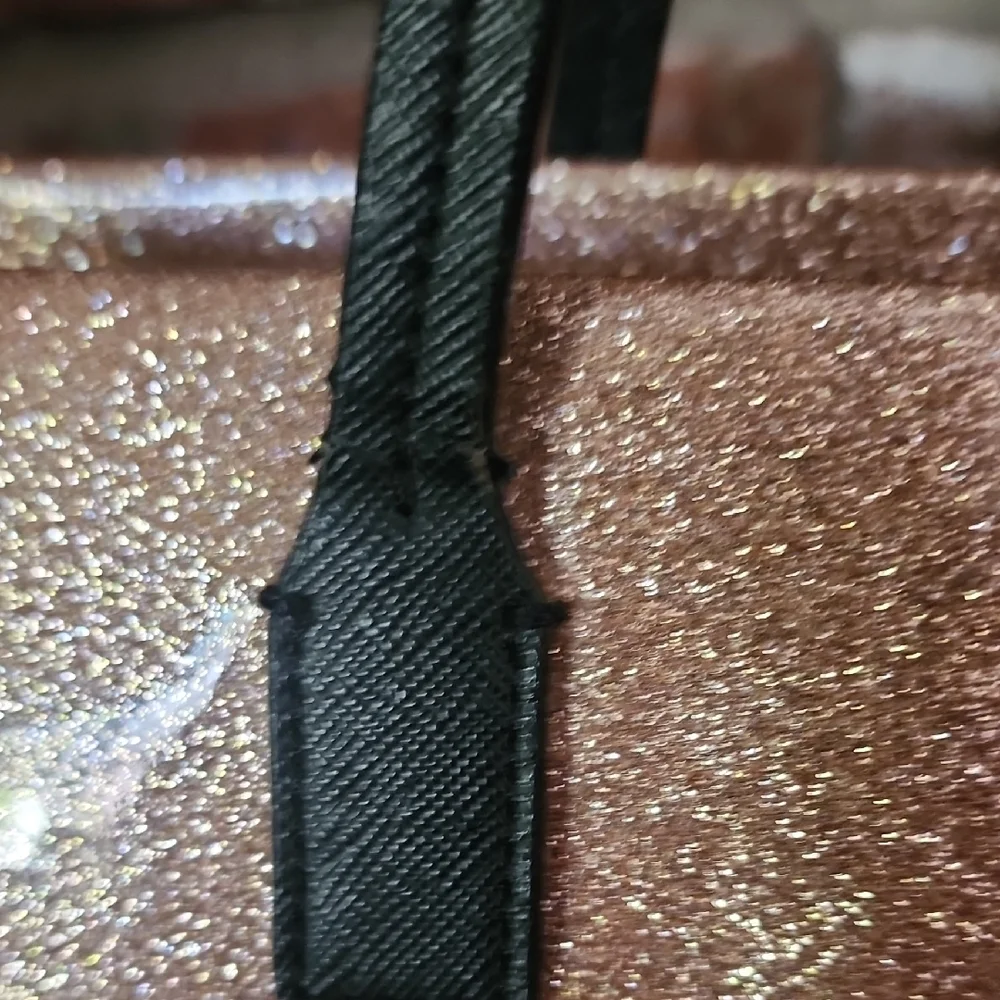 Kate Spade Rose Gold Glitter Tote Bow Black Handles Sparkly Shopper Bag